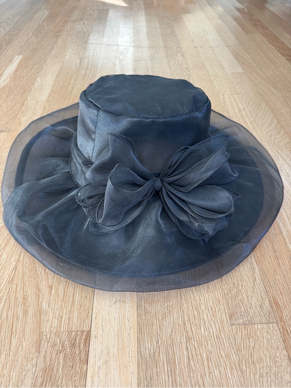 Elegant and Fun Black Organza Wide-Brim Hat